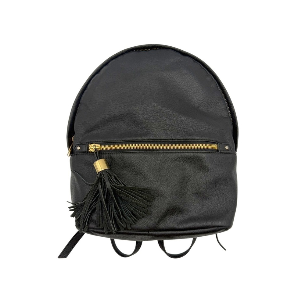 Margot Black Leather Backpack Bag Gold Chain Handle Zipper Tassel 12x9.5x3"